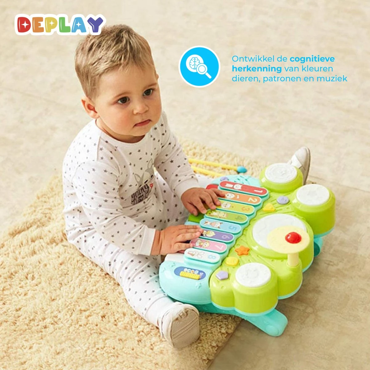 DePlay 3-en-1 Xylophone - Xylophone Jouets - Clavier - Piano - Batterie - Kit De Batterie - Espace De Rangement Pour Baguettes - Baguettes De Sécurité - Père Noël - Cadeau 6 DePlay 3-en-1 Xylophone - Xylophone Jouets - Clavier - Piano - Batterie - Kit De Batterie - Espace De Rangement Pour Baguettes - Baguettes De Sécurité - Père Noël - Cadeau – Image 4