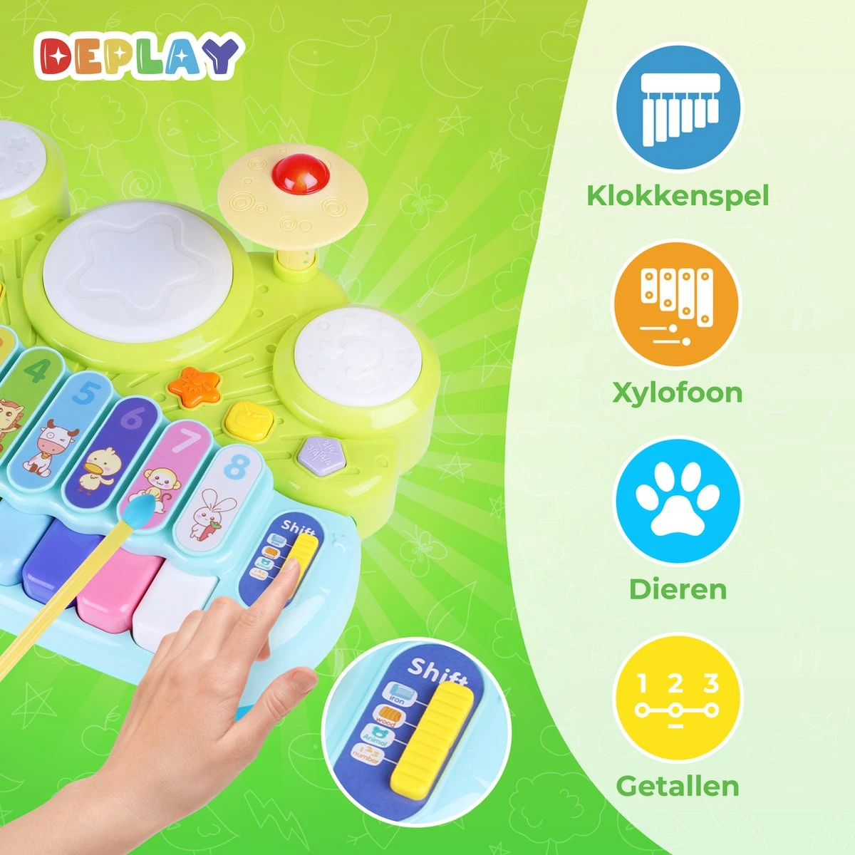 DePlay 3-en-1 Xylophone - Xylophone Jouets - Clavier - Piano - Batterie - Kit De Batterie - Espace De Rangement Pour Baguettes - Baguettes De Sécurité - Père Noël - Cadeau 8 DePlay 3-en-1 Xylophone - Xylophone Jouets - Clavier - Piano - Batterie - Kit De Batterie - Espace De Rangement Pour Baguettes - Baguettes De Sécurité - Père Noël - Cadeau – Image 6