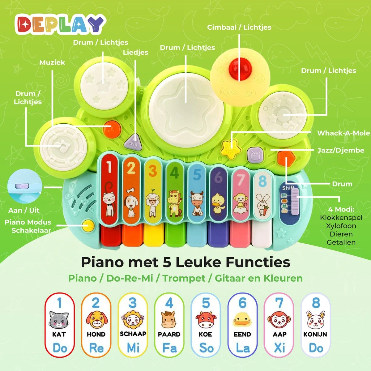 DePlay 3-en-1 Xylophone - Xylophone Jouets - Clavier - Piano - Batterie - Kit De Batterie - Espace De Rangement Pour Baguettes - Baguettes De Sécurité - Père Noël - Cadeau 10 DePlay 3-en-1 Xylophone - Xylophone Jouets - Clavier - Piano - Batterie - Kit De Batterie - Espace De Rangement Pour Baguettes - Baguettes De Sécurité - Père Noël - Cadeau – Image 8