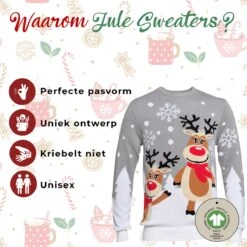 Ugly Christmas Sweater Women & Men - Christmas Sweater "Two Dear Rennes" - 100% Organic Katoen - Noël Sweater Men & Women Size XL -DUNI Magasin 1200x1200 748