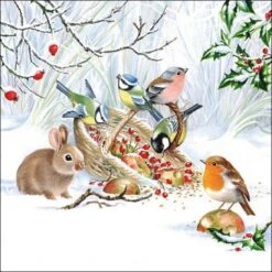 20x Serviettes Sur Le Thème De Noël 33 X 33 Cm Lapin D'hiver Et Oiseaux - Serviettes De Fête/serviettes Jetables