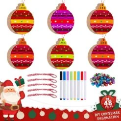 Cintres En Bois Pour Sapin De Noël, Kit De Bricolage, Beaux Disques En Bois Ronds Vides, Découpes, Noël, Artisanat Pour Enfants, Tout-petits, Bricolage, Sapin De Noël, Décoration à Suspendre (48 Pièces)