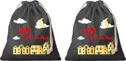 2x Sac Cadeau Sint And Piet Noir Avec Cordon De Serrage - Sac En Coton / Jute - Sinterklaas - Sac Cadeau Pour Petits Cadeaux / Réveillon De Noël