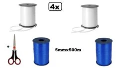 4x Ruban Curl Bleu Et Blanc 5mmx500mètre Avec Ciseaux| Marque Cotton Bleu |ciseaux à Ruban De Curling| Curl Ruban Noël Thème Fête Festival Décoration Cadeau