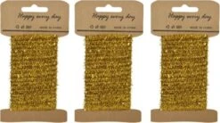 Decoris 3x Pièces Ruban Lametta Doré Fil De Fer Op Rol 200 Cm - Fil De Fer Hobby Doré - Articles De Noël