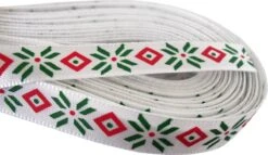 Ruban De Noël 10mm (1.0cm) | Ruban De Satin De Luxe | Ruban De Noël étoile De Noël | Ruban Satin Wit Rouge Vert | Ruban Cadeau |Ruban De Tissus | Ruban De Décoration | Rouleau : 10 Mètres