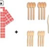 100x Couverts Pochette 8x18.5cm Boerenbont + Serviette + Ensemble Couverts En Bois - Couverts Pochette Serviettes Tissu Dîner Festival Alimentaire Snack Carnaval Festival Événement Fête À Thème De Noël