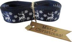 Ruban De Noël 25mm (2.5cm) | Ruban De Satin De Luxe | Ruban De Noël Flocon De Neige Renne | Blauw Marine Wit | Ruban Cadeau | Rouleau : 10 Mètres -DUNI Magasin 1200x710