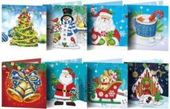 Cards & Crafts 8 Cartes De Noël Pour Peinture De Diamants - 15x15cm - Cartes De Noël Avec Enveloppes - Ensemble Complet De Peinture Au Diamond