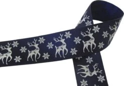 Ruban De Noël 25mm (2.5cm) | Ruban De Satin De Luxe | Ruban De Noël Flocon De Neige Renne | Blauw Marine Wit | Ruban Cadeau | Rouleau : 10 Mètres -DUNI Magasin 1200x840 1