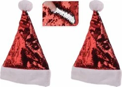 4x Pcs Changement Brillant / Paillettes Rubables Chapeaux De Père Noël Rouge / Argent Frotter Chapeaux De Père Noël à Paillettes