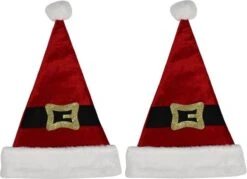 2 X Chapeaux De Père Noël Rouges Avec Ceinture De Père Noël Pour Adultes - Accessoires D'habillage De Noël - Articles De Noël