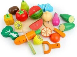 Set De Fruits Et Légumes Cut-Table Houten Speelgoed - 18 Pièces - Avec Planche à Découper, éplucheur Et Couteau En Bois - Coffret En Bois Gratuit - Jouets Nourriture Et Boissons - Jeu De Rôle - Enfants - 3 Ans - Cadeau - Cadeau - Sinterklaas - Noël -DUNI Magasin 1200x892 1