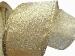 Ruban De Noël Avec Fil De Fer | Look Lin Satiné | Ceinture De Tissage 38mm (3,8cm) | Bande De Paillettes Goud | Bordure En Lurex Doré | Ruban De Noël Ruban Scintillant | Ruban De Tissus | Ruban Cadeau | Longueur: 3 Mètres