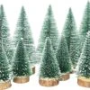 10 Pièces Mini Sapin De Noël Petit Sapin Avec Base En Bois Pin Artificiel Effet De Neige Artificielle Bricolage Vert Petit Mini Sapin De Noël Pour La Fête De Noël
