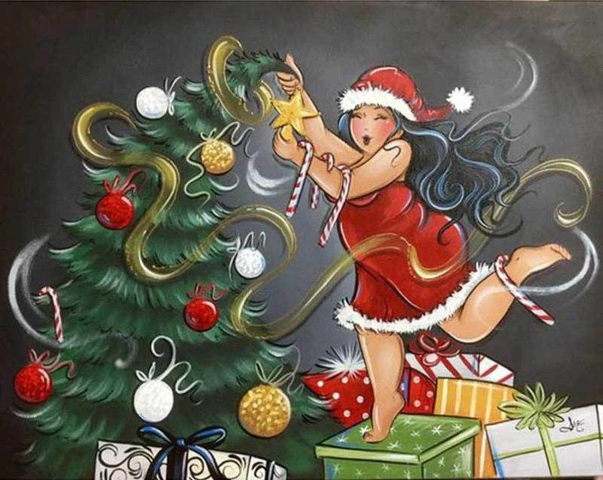 Forfait Peinture De Diamants - Série Noël - Femme Avec Sapin De Noël - 40x30 Cm - Set Complet - Couverture Complète - Pierres Rondes 3 Forfait Peinture De Diamants - Série Noël - Femme Avec Sapin De Noël - 40x30 Cm - Set Complet - Couverture Complète - Pierres Rondes