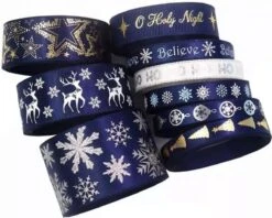 Ruban De Noël 25mm (2.5cm) | Ruban De Satin De Luxe | Ruban De Noël Flocon De Neige Renne | Blauw Marine Wit | Ruban Cadeau | Rouleau : 10 Mètres -DUNI Magasin 1200x960