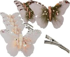 10x Pcs Décoration Papillons Sur Clip Crème/beige 11 X 8 Cm - Décoration Papillons - Décoration Décorations Pour Sapins De Noël