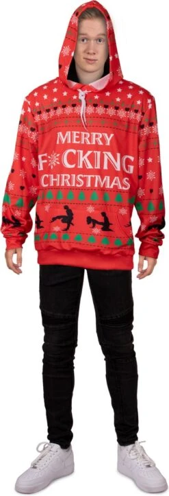 PartyXplosion - Ugly Pulls De Noël - Yummy Wrong Christmas Sweater Merry F* Cking Christmas - Rouge - Medium - Noël - Déguisements -DUNI Magasin 410x1200