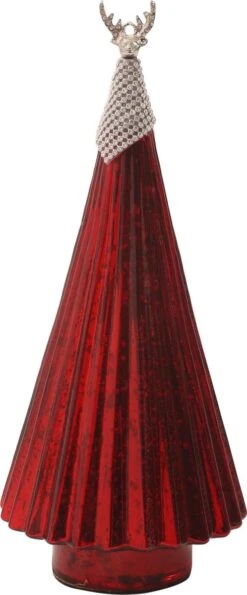 PTMD Sapin De Noël En Verre Rouge Avec Cerf En Haut - Christmas Marcia Red Glass Tree Statue Deer Top S