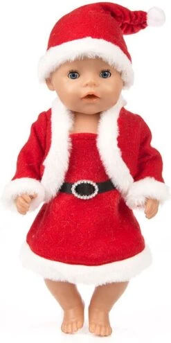 Robe De Noël Avec Veste Et Bonnet De Noel - Vêtements De Poupée Pour Pop 43 Cm - Set Trois Pièces - Convient Pour Bébé Born
