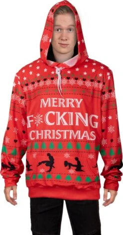 PartyXplosion - Ugly Pulls De Noël - Yummy Wrong Christmas Sweater Merry F* Cking Christmas - Rouge - Medium - Noël - Déguisements