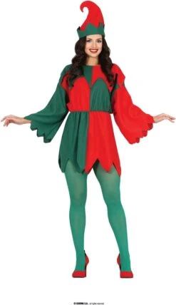 44 - Costume De Noël Et Du Nouvel An - Jolie Robe Elf Rouge Vert Avec Chapeau Femme - Rouge, Vert - Taille 42-44 - Noël - Déguisements Des Vêtements