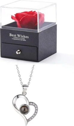 Véritable Rose Préservée, Coffret Cadeau Avec Collier Je T'aime, Cadeau De Bloem De Rose éternelle Faite à La Main Pour Cheveux Femme, Petite Amie, Maman Pour Un Anniversaire, Un Anniversaire, La Saint-Valentin, La Fête Des Mères, Noël