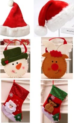 Noël Family Set B: 2 * Santa Hat + 2 * Noël Chaussettes (medium) + 2 * Noël Gift Bag - Noël Hanging Ornements Gift Bags Gift Bags - Christmas Tree Pendant, Christmas Decoration For Christmas Party