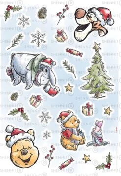 Autocollants De Noël Winnie L'ourson - Autocollants Winnie Disney - Autocollant De Noël - Autocollant De Fête - Autocollant D'ordinateur Portable - Autocollant De Journal - Autocollant De Scrapbooking - 4 Pièces