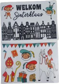 Sinterklaas Vitrine Autocollant Avec Texte ''Welcome Sinterklaas'' - Zwart / Wit - 20 X 30 Cm - 5 Autocollants - Papier Autocollant - Autocollants Cadeaux - Étiquettes Cadeaux - Pieten - Réveillon De Noël