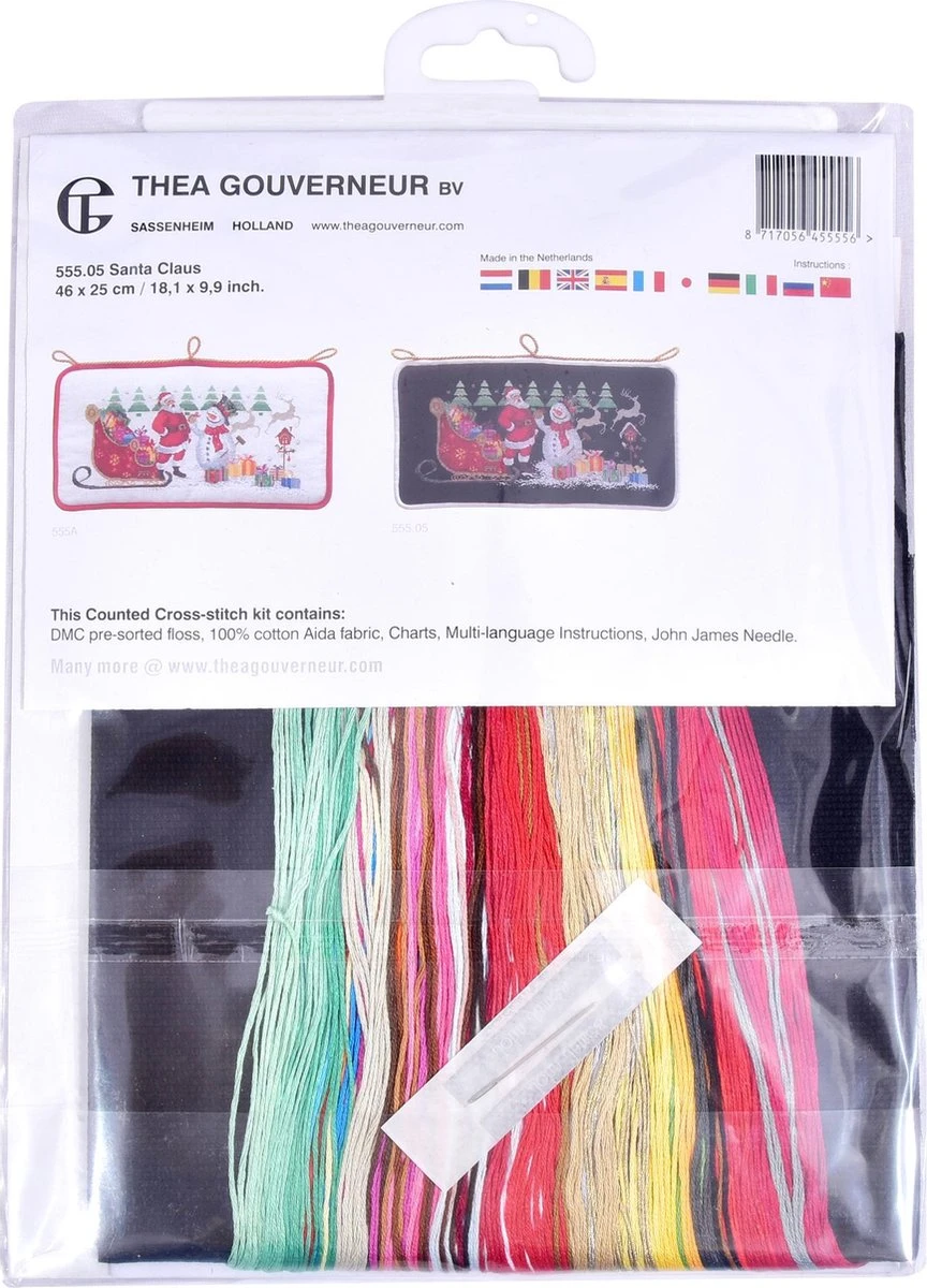 Thea Gouverneur - Kit Point De Croix Avec Motif De Comptage - 555.05 - Fils DMC Pré-triés - Père Noël - Aida Zwart - 46 Cm X 25 Cm - Kit DIY 6 Thea Gouverneur - Kit Point De Croix Avec Motif De Comptage - 555.05 - Fils DMC Pré-triés - Père Noël - Aida Zwart - 46 Cm X 25 Cm - Kit DIY – Image 4