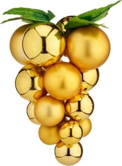 1x Décoration Grappe De Raisin Or En Plastique 33 Cm - Faux Fruits/faux Fruits Pour Décorations Sur Le Thème Du Vin Ou Décorations De Noël