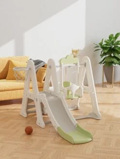 Unité De Jeu Sky 3 En 1 Vert- Wit Avec Toboggan Et Balançoire Pour L'intérieur Et L'extérieur - Bébé - Toddler - Toddler - Cadeau - 1 An - 2 Ans - 3 Ans - Sinterklaas - Noël - Garçon - Fille - Toboggan