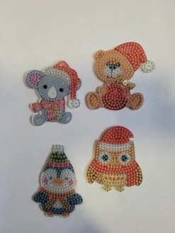 Porte-clés Diamond Peinture - Animaux D'hiver - Noël - Animaux De Noël (4 Pièces) à Coller Des Deux Côtés