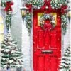 Peinture Au Diamond - Porte De Noël Décorée - Noël - Fabriqué Aux Pays- Nederland - 50 X 70 Cm - Toile - Pierres Carrées + Stylo De Luxe Gratuit D'une Valeur De 12,99