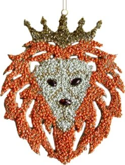 Ornement De Pendentif De Sapin De Noël De Lion Orange Pour Votre Sapin De Noël, Bois D'oranger, 12 Cm