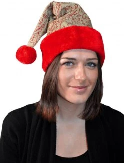 Set De 2 Chapeaux De Noël De Luxe Beige/rouge Avec Paillettes Et Peluche Pour Adultes - Accessoires De Noël/Accessoires De Déguisement De Noël