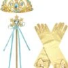 Sinterklaas - Noël - Jouets De Princesse - Kroon De Princesse (diadème) - Baguette Magique - Gants De Princesse - Pour Vos Déguisements D'habillage - Blauw - Or