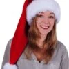 Luxe Chapeau De Noël Long Rouge/blanc En Peluche Pour Adultes 78 Cm - Accessoires De Noël/Accessoires De Déguisement De Noël