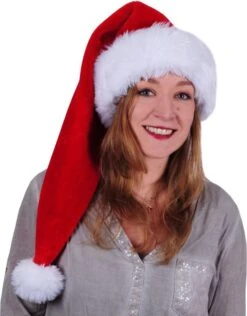 Luxe Chapeau De Noël Long Rouge/blanc En Peluche Pour Adultes 78 Cm - Accessoires De Noël/Accessoires De Déguisement De Noël
