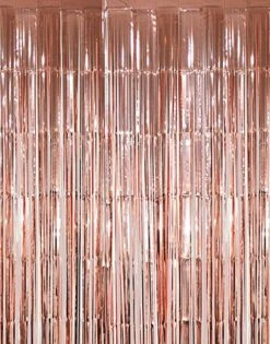 Lot De 4 Rideaux En Aluminium | 3 Mètres | Toile De Fond En Feuille Goudor Rose Pour Fête D'Halloween, Anniversaire, Mariage, Remise Des Diplômes, Décorations De Noël ( Or Rose) - Rideau En Feuille - Rideau à Paillettes - Fête