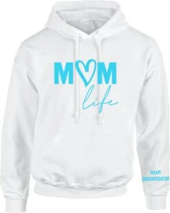 Sweat à Capuche Femme Avec Capuche Blanc Bleu - Pull Capuche Femme - Cadeau Maman - Cadeau Maman Noël - Cadeau Maman Fête Des Mères Prénoms Et Date De Naissance Enfant-Taille Xl