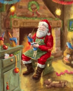 Peinture De Diamants Père Noël Avec Pinocchio 50x60cm. DP Couverture Totale - Pierres Rondes - Peinture Au Diamant Avec Outils