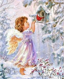 Peinture De Diamants Angel De Noël 50 X 40 Pierres Rondes Sur Toile Tendue