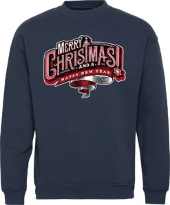 Pull De Noël Joyeux Noël Happy New | Ugly Christmas Pull Femme Homme | Cadeau De Noël Adultes | Noël | Marine | Taille 3XL
