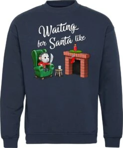 Pull De Noël En Attendant Le Père Noël | Ugly Christmas Pull Femme Homme | Cadeau De Noël Adultes | Noël | Marine | Taille 4XL